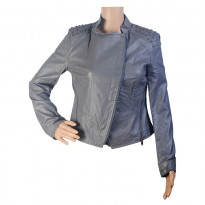 Emwest Grey Faux Leather Jacket for Women 103010014001062