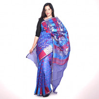 Muslim Jamdani Saree (Agni 002) - Navy Blue 