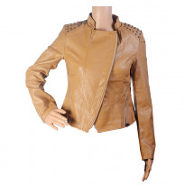 Emwest Brown Faux Leather Jacket for Women 103010014001065