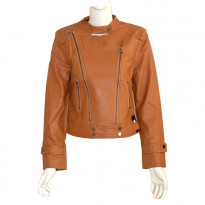 Emwest Brown Faux Leather Jacket for Women 103010014001071