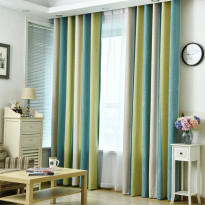Chenille Double-sided Stripe Blackout Modern Window Curtain-Green