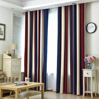 Chenille Double-sided Stripe Blackout Modern Window Curtain-Red