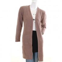 Gentle Park Body Striped  Double Pocket Deep Brown Colored  Full Sleeve Ladies Sweater (0601853016)