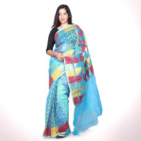 Muslim Jamdani Saree (Agni 001) - Sky Blue 