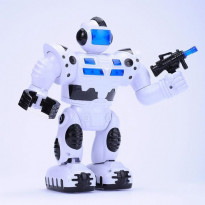 Battery operated plastic robot toy with light and music