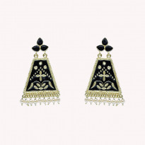 Black Meenakari Metal Jhumka Flower Design (CE010)
