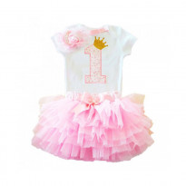 1 Year Baby Girl Pink Doted Princess Girls Dress