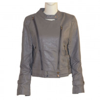 Emwest Gray Faux Leather Jacket for Women 103010014001063