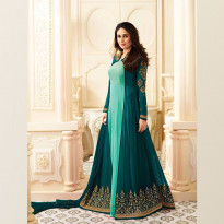 Zeros Bangladesh Bottle Green Party Gown with Koti (karina- 6187-A) - Unstitched/Semi-stitched