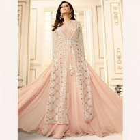 Zeros Bangladesh Light Salmon Georgette Embroidered Unstitched Dress (LT 1905)