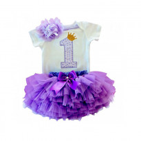 1 Year Princess Girls Purple Doted Baby Girl Dress