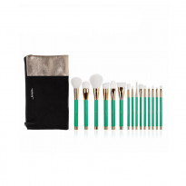 Jessup Dark-green & Gold Makeup Brush Set 15pcs - (T116)