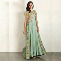 Zeros Bangladesh Light Pest Georgette Embroidered Unstitched Dress with Long Koti (ZRS 2041)
